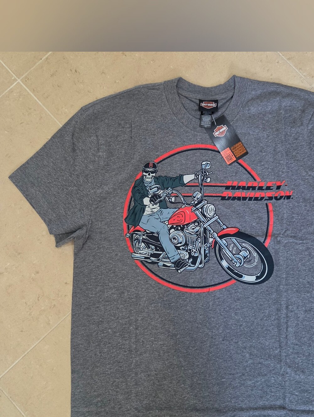 Harley-Davidson Gray Tee with Red Accent Motorcycle Graphic